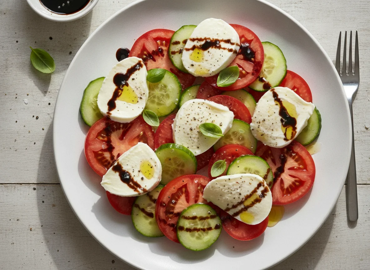 Mozzarella mit Tomaten und Gurken photo