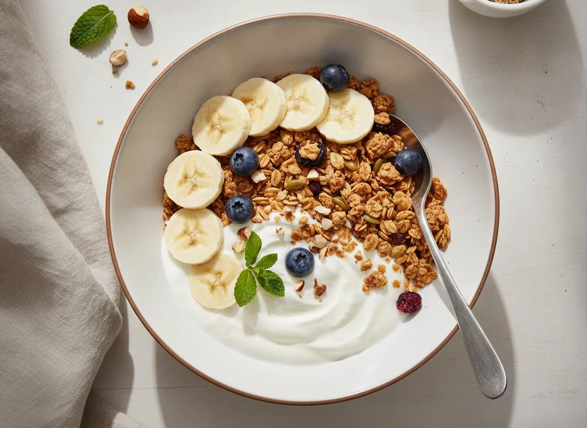 Müesli mit Banane und Joghurt photo