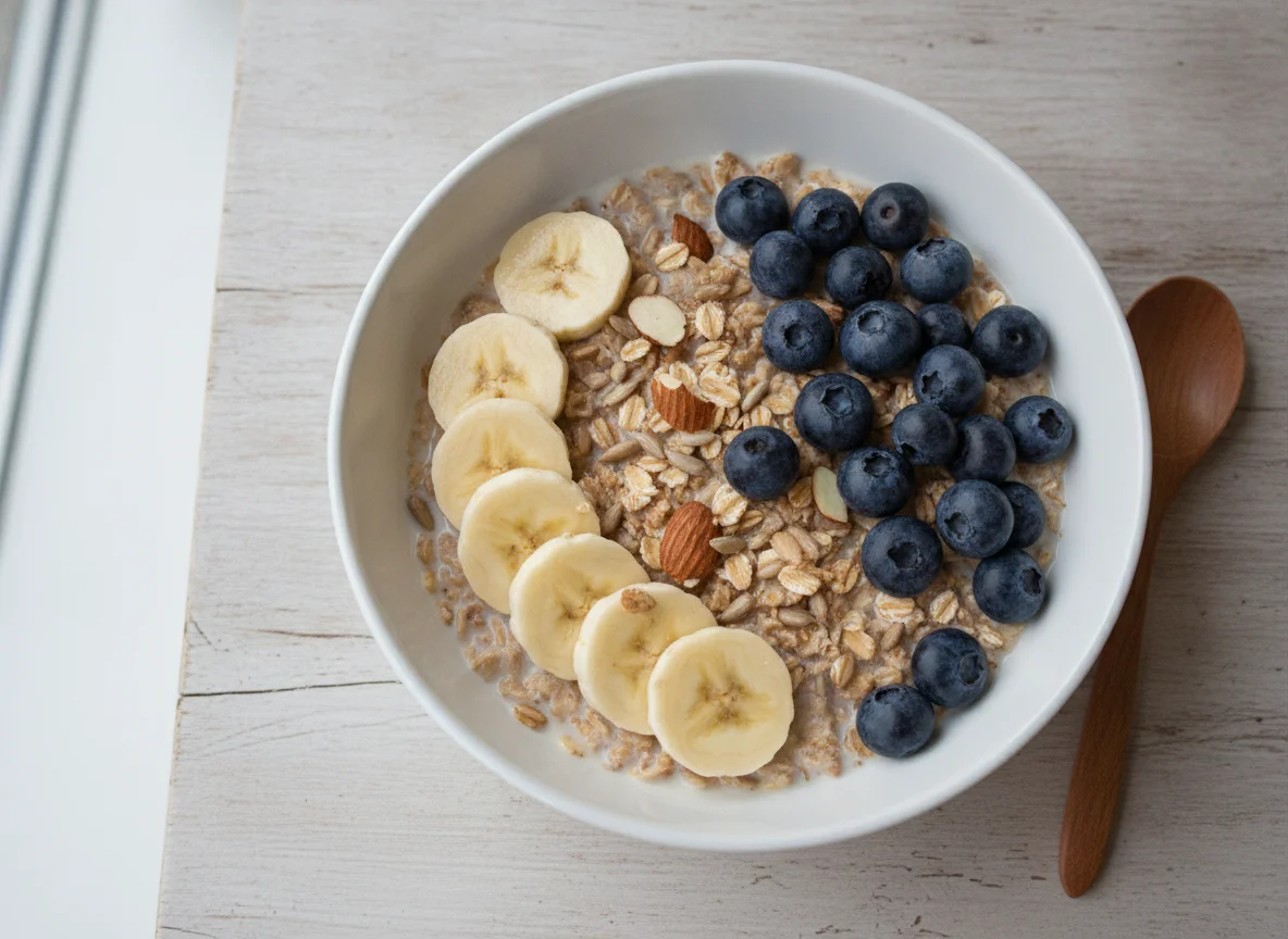 Müesli mit Bananen und Heidelbeeren photo
