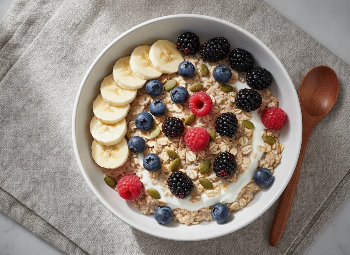 Müesli mit Beeren und Bananen photo