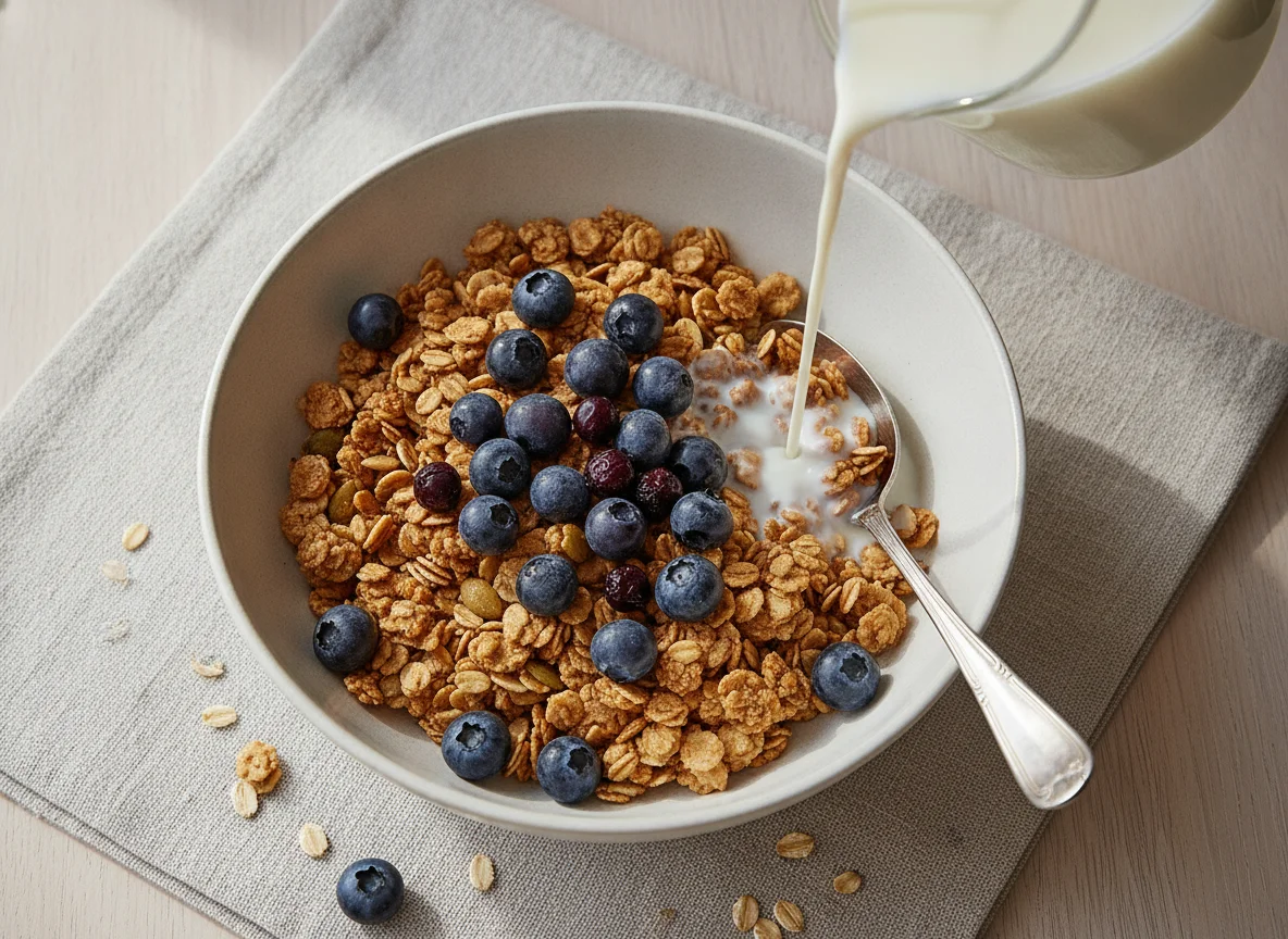 Müesli mit Beeren und Milch photo