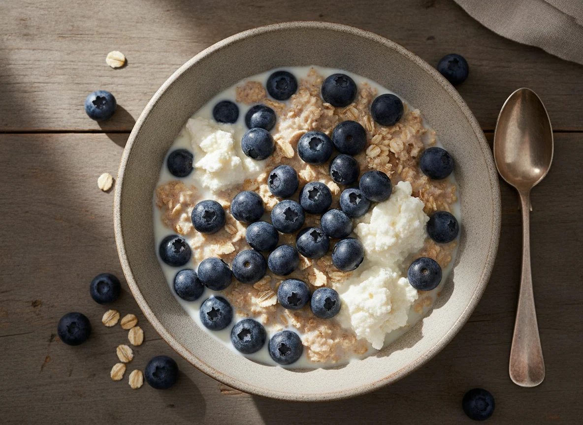 Müesli mit Heidelbeeren und Milch photo