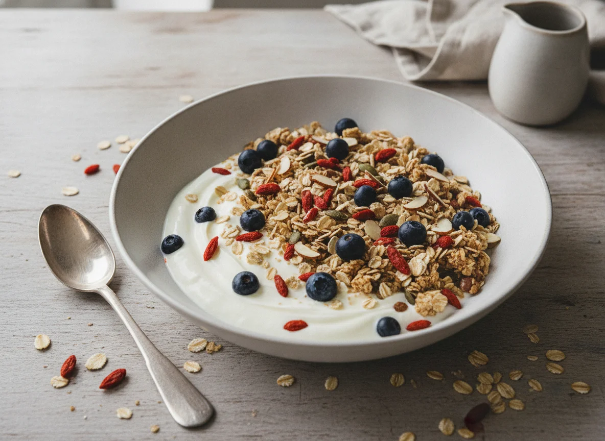 Müesli mit Joghurt und Beeren photo