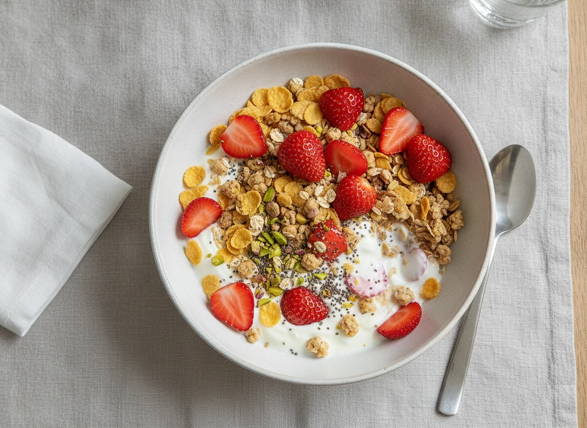 Müesli mit Joghurt und Erdbeeren photo