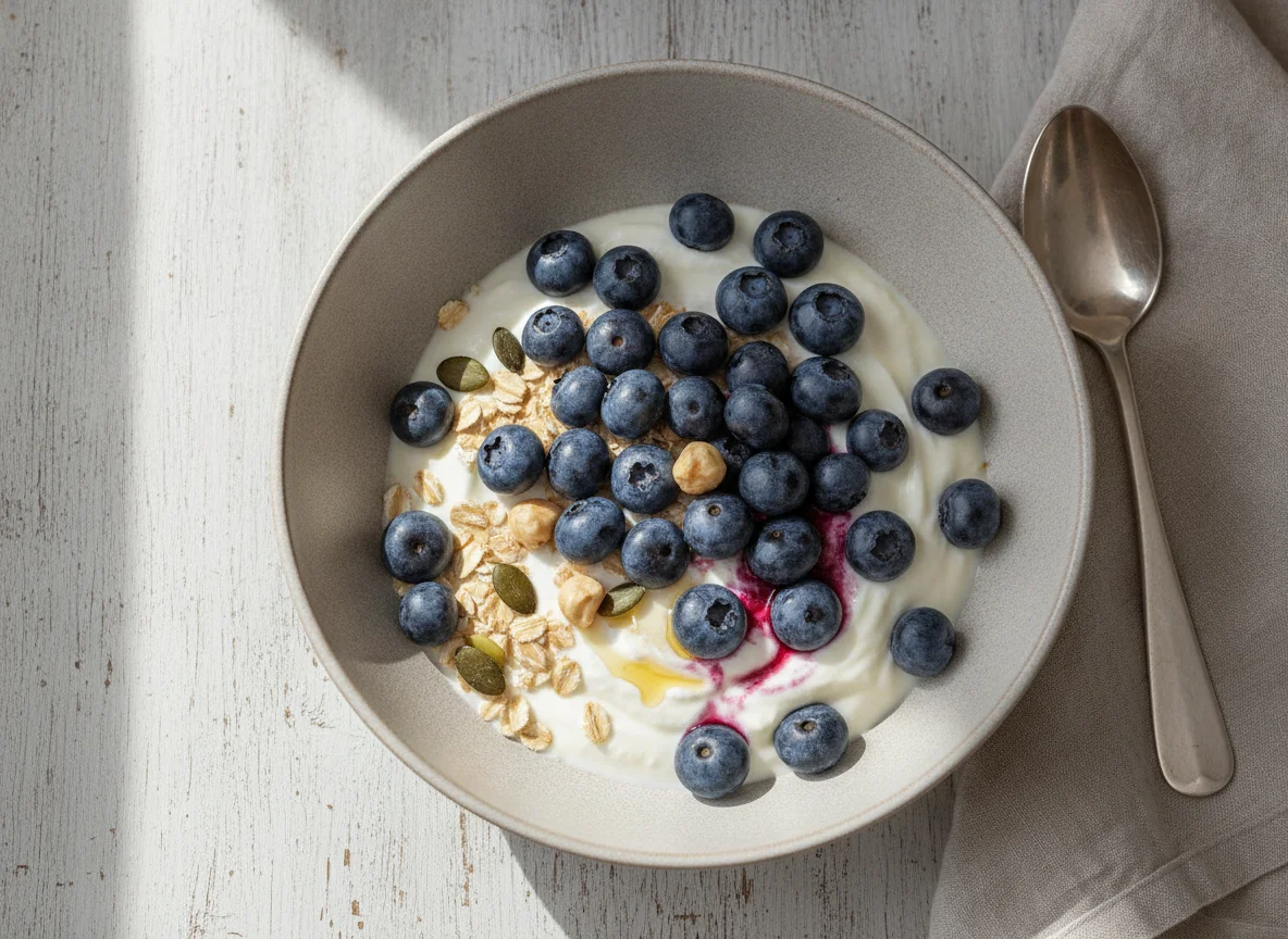 Müesli mit Joghurt und Heidelbeeren photo