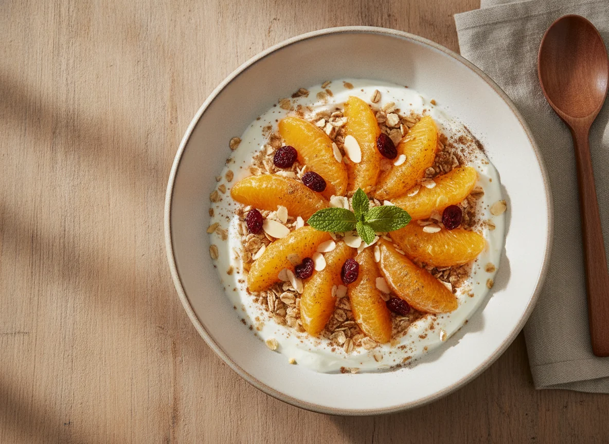 Müesli mit Orangen und Joghurt photo