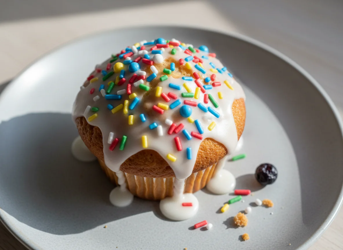 Muffin mit Zuckerguss und Streuseln photo