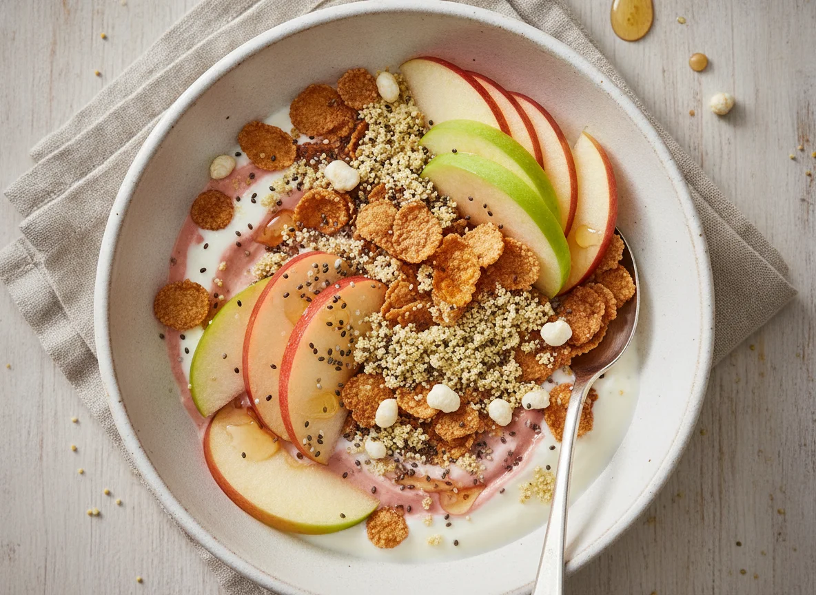 Müsli mit Apfel, Joghurt und Chiasamen photo