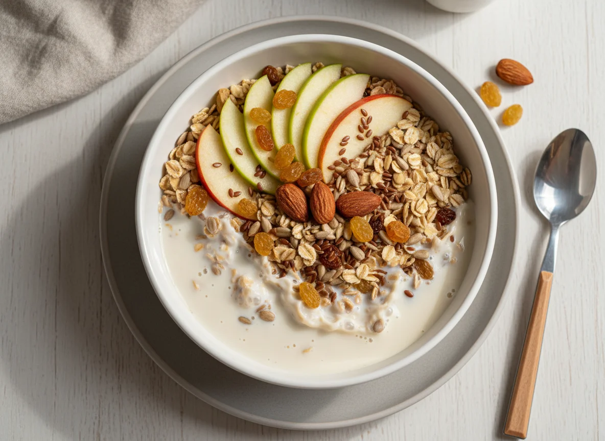 Müsli mit Apfel, Nüssen und Samen photo
