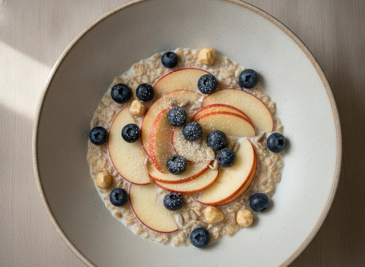 Müsli mit Apfel und Blaubeeren photo