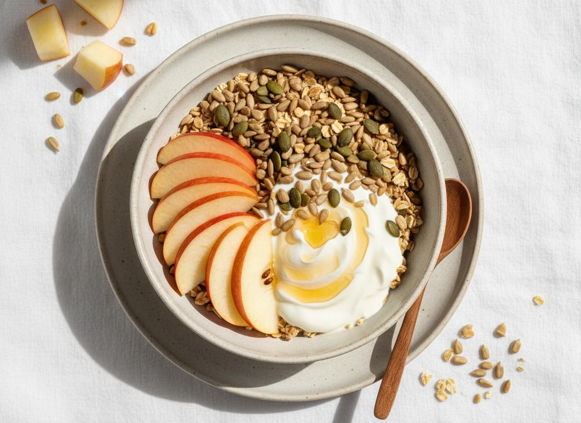 Müsli mit Apfel und Kernen photo