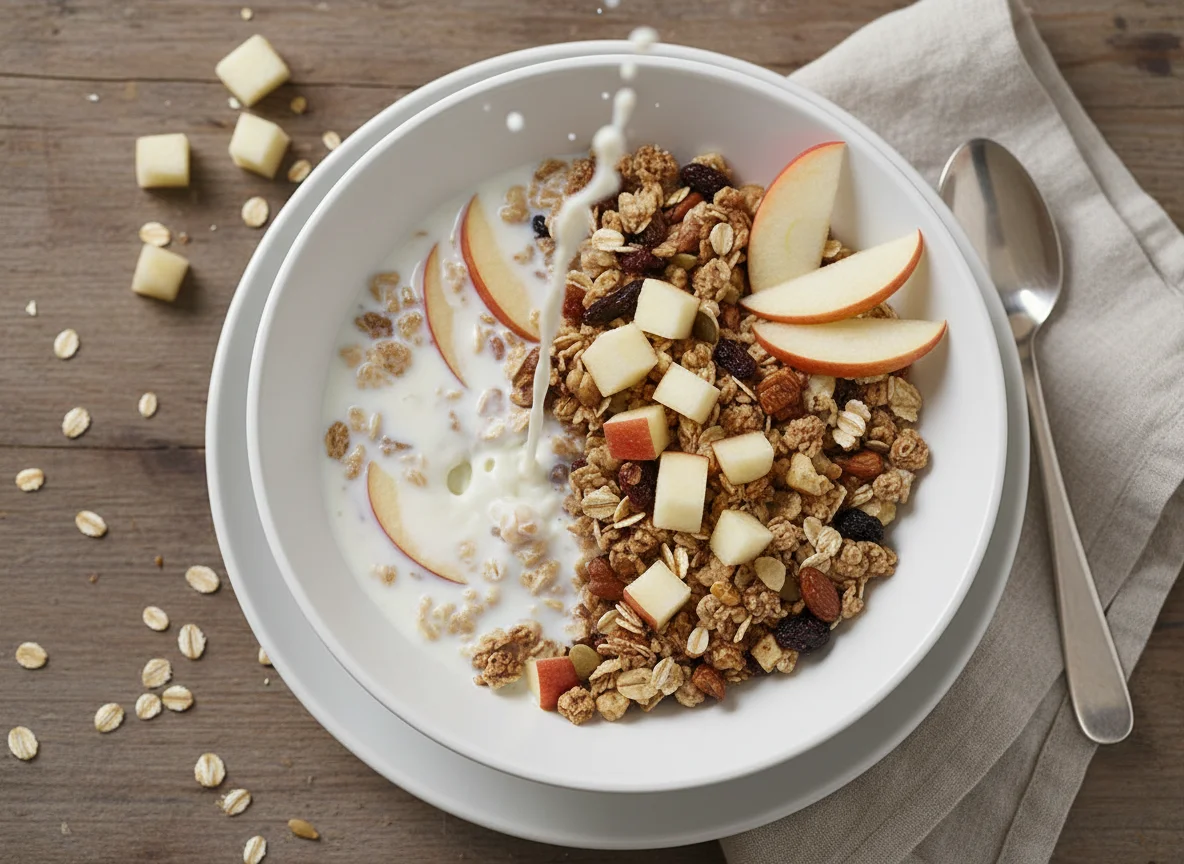 Müsli mit Apfel und Milch photo