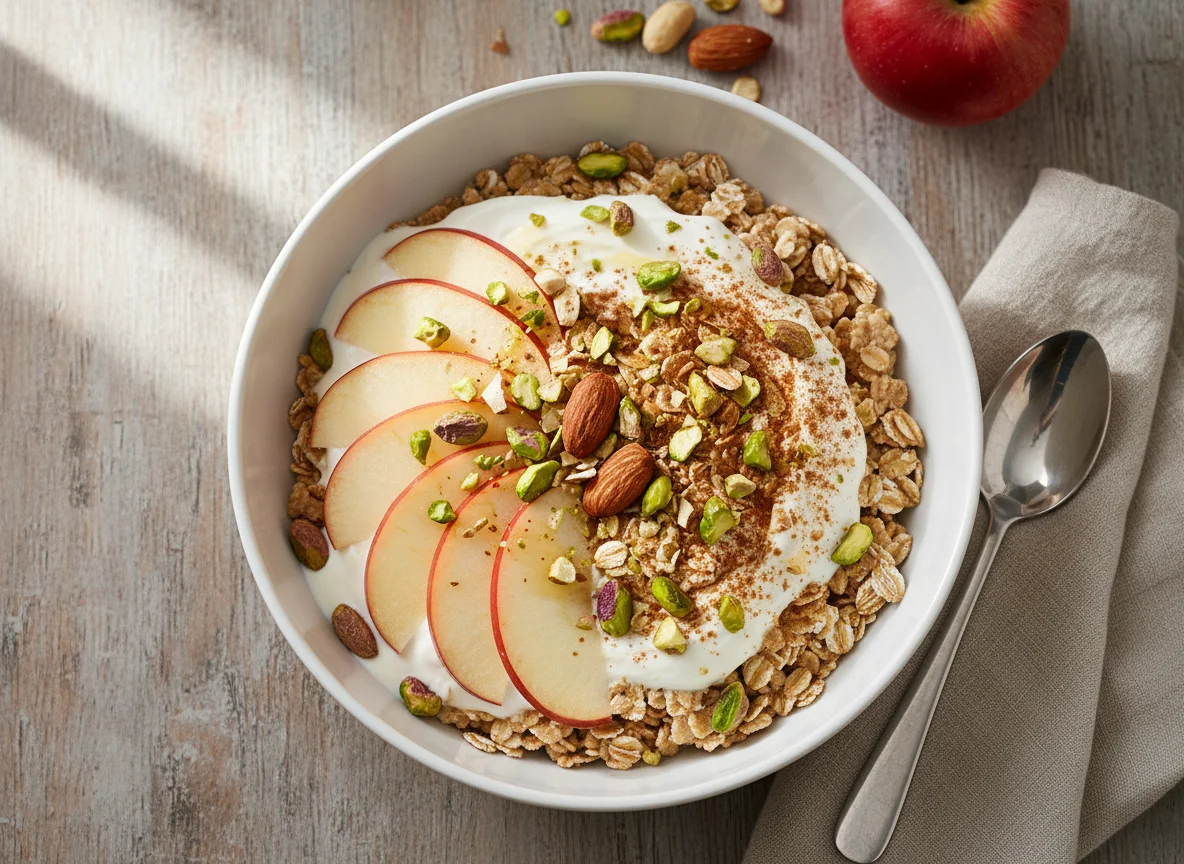 Müsli mit Apfel und Nüssen photo