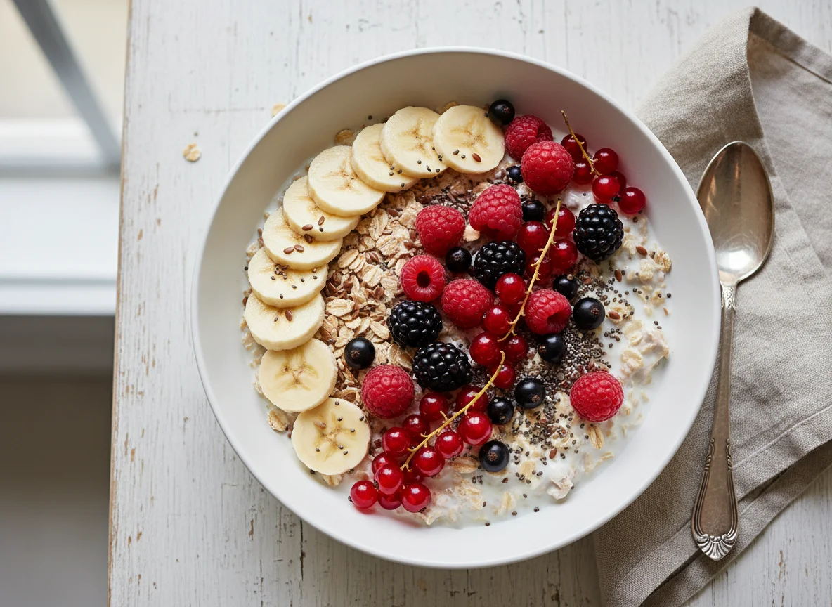 Müsli mit Banane und Beeren photo
