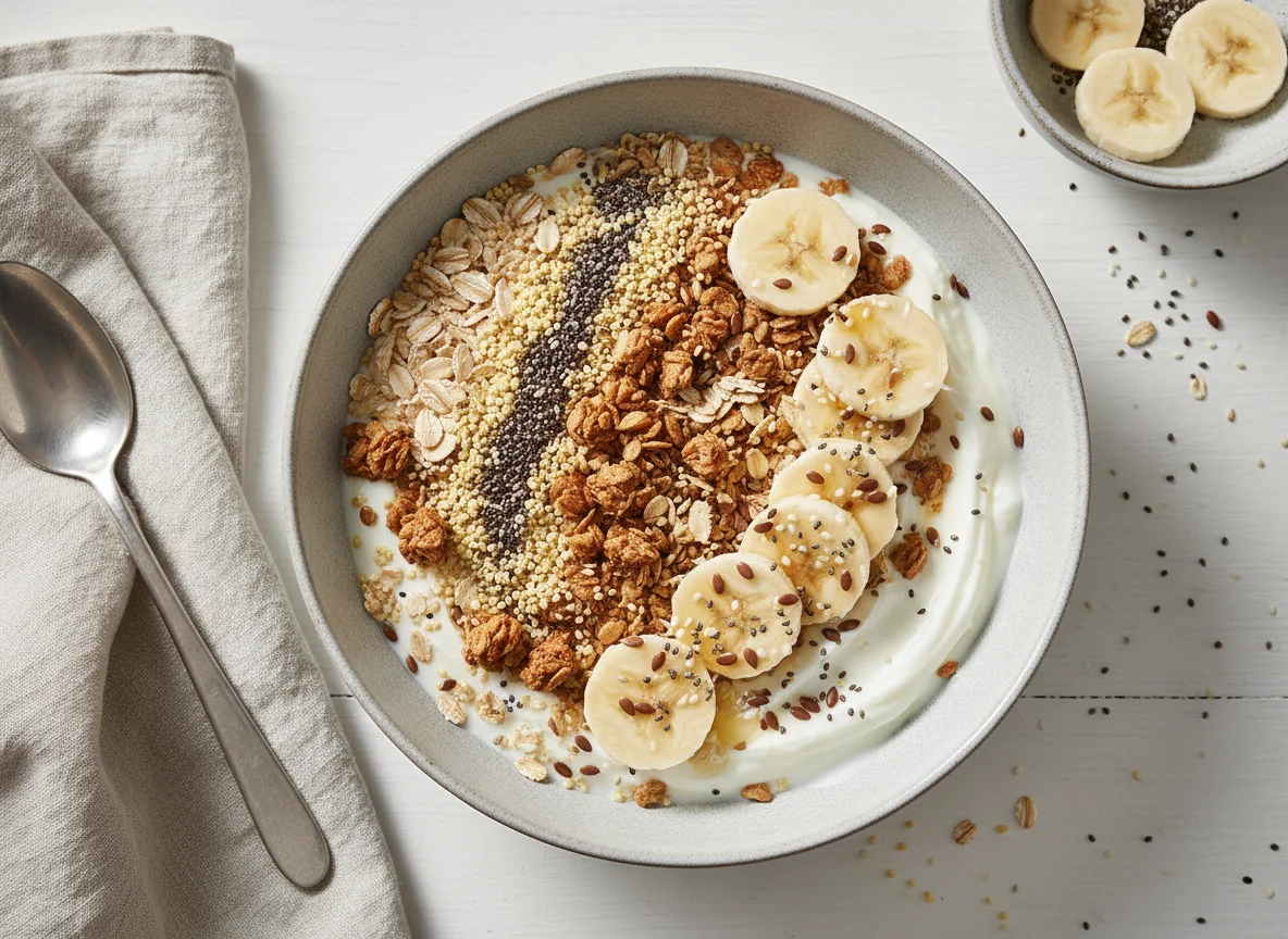 Müsli mit Banane und Samen photo