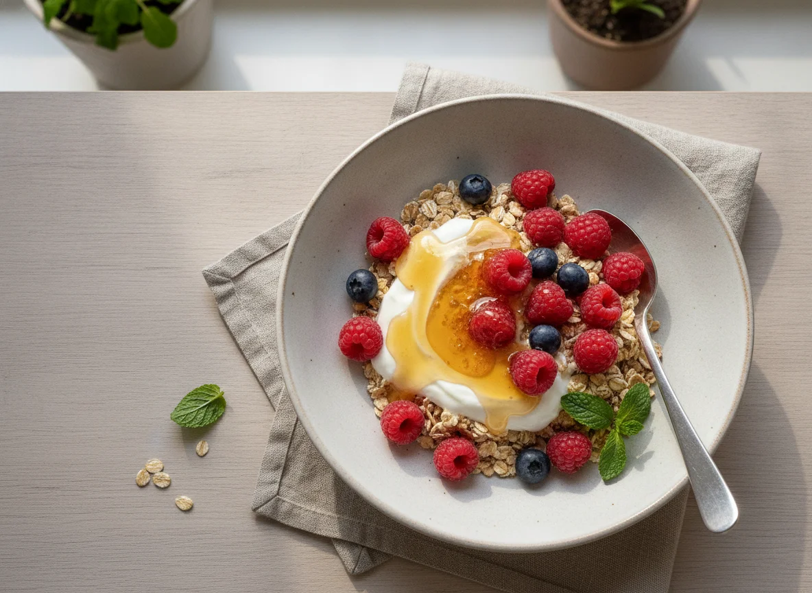 Müsli mit Beeren und Honig photo
