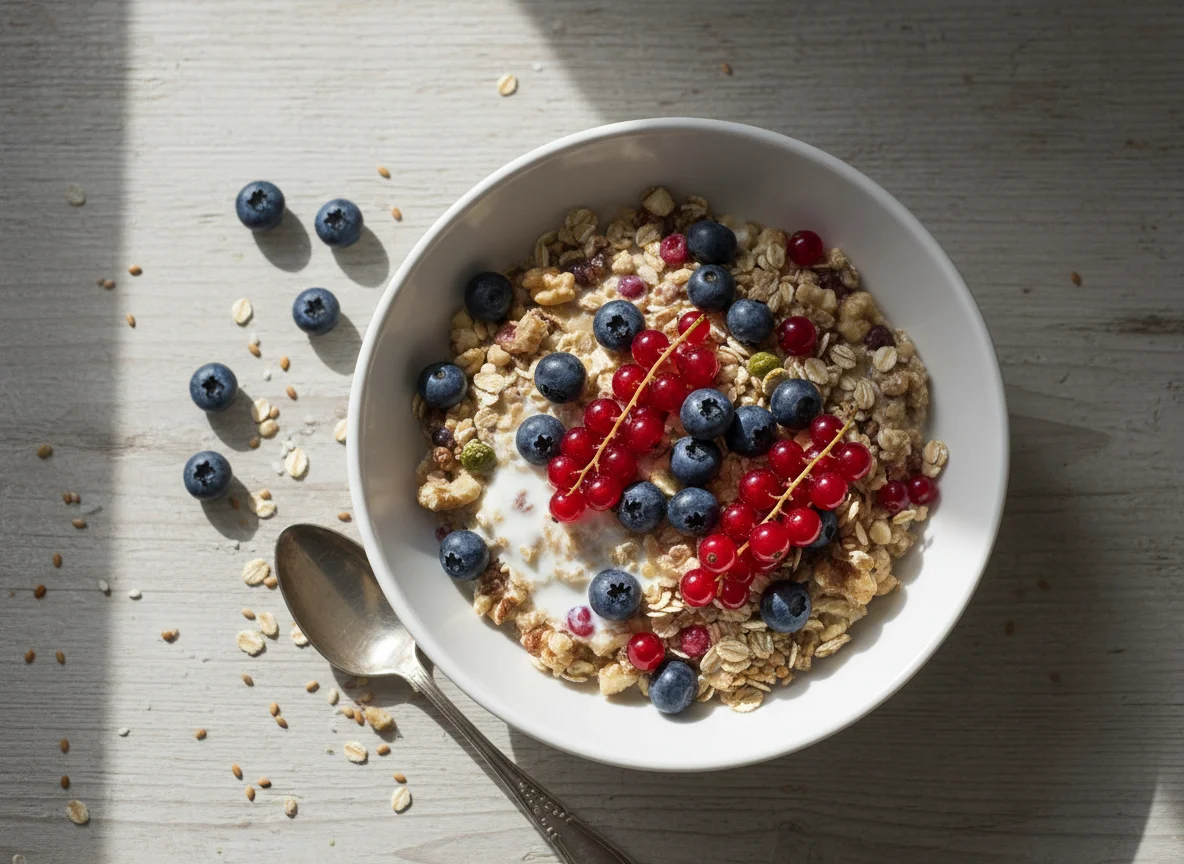 Müsli mit Beeren und Milch photo