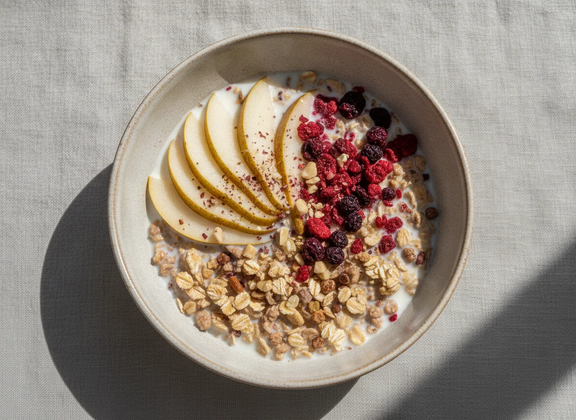 Müsli mit Birne und Milch photo