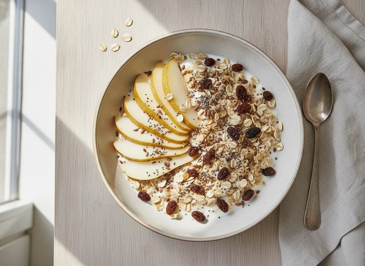 Müsli mit Birne und Rosinen photo