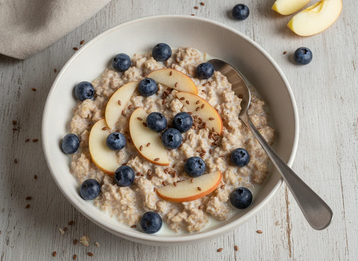 Müsli mit Blaubeeren und Apfel photo