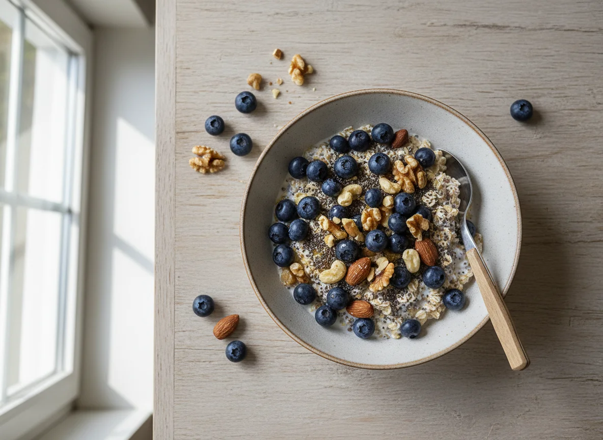 Müsli mit Blaubeeren und Nüssen photo