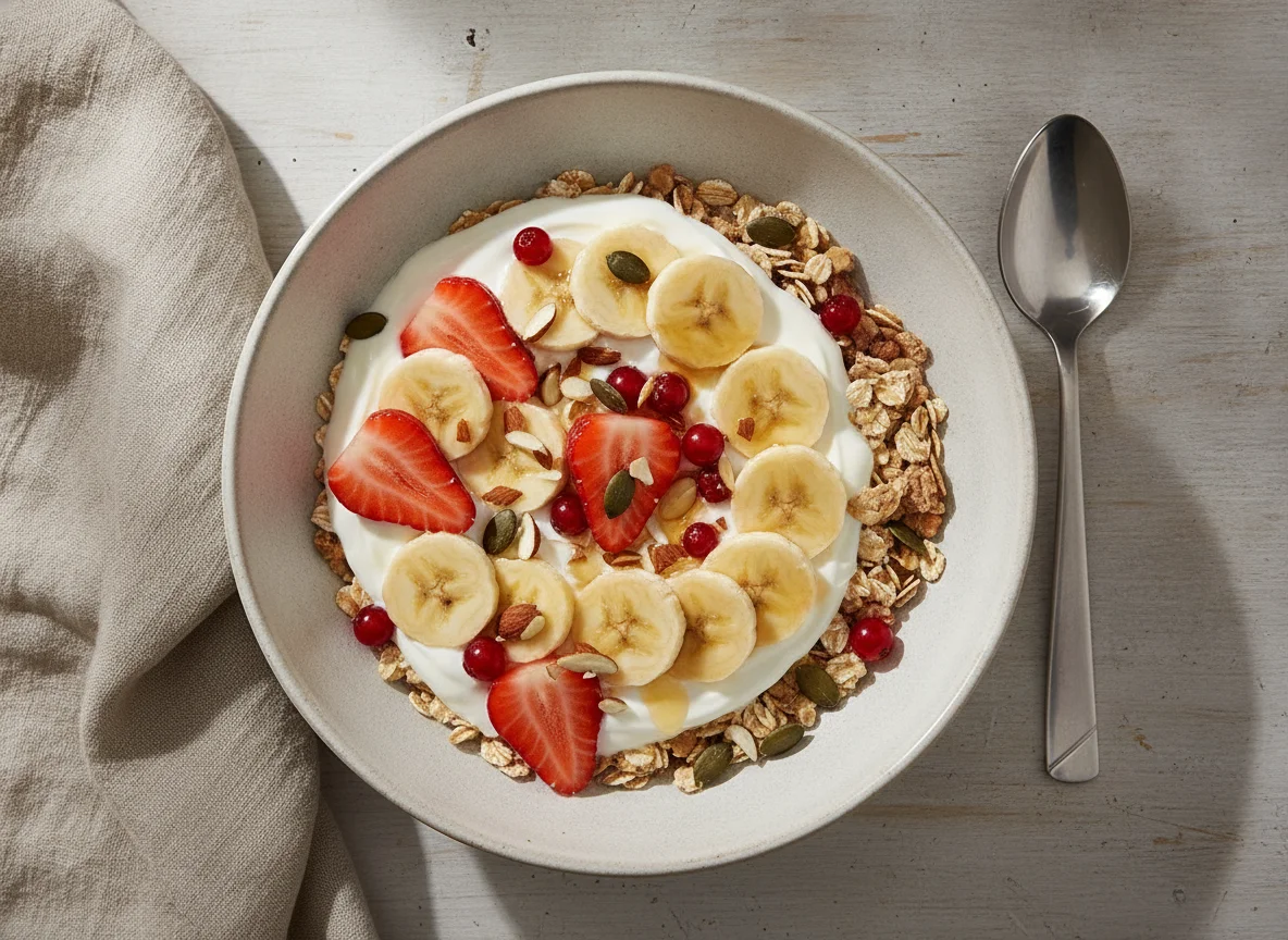 Müsli mit Erdbeeren und Banane photo