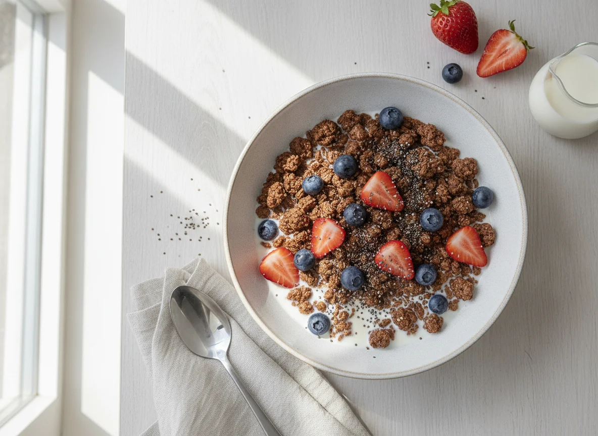 Müsli mit Erdbeeren und Chiasamen photo