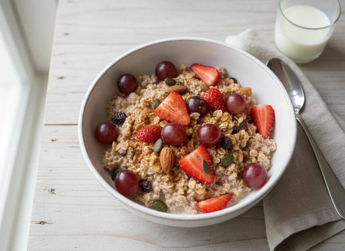 Müsli mit Erdbeeren und Trauben photo