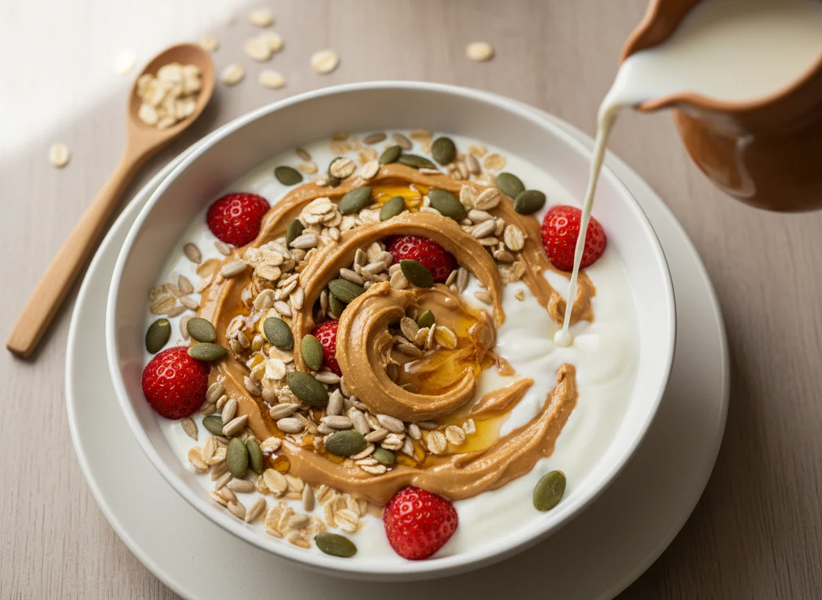 Müsli mit Erdnussbutter und Honig photo