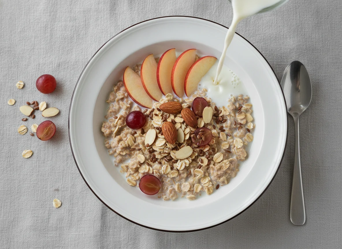 Müsli mit frischem Obst und Milch photo