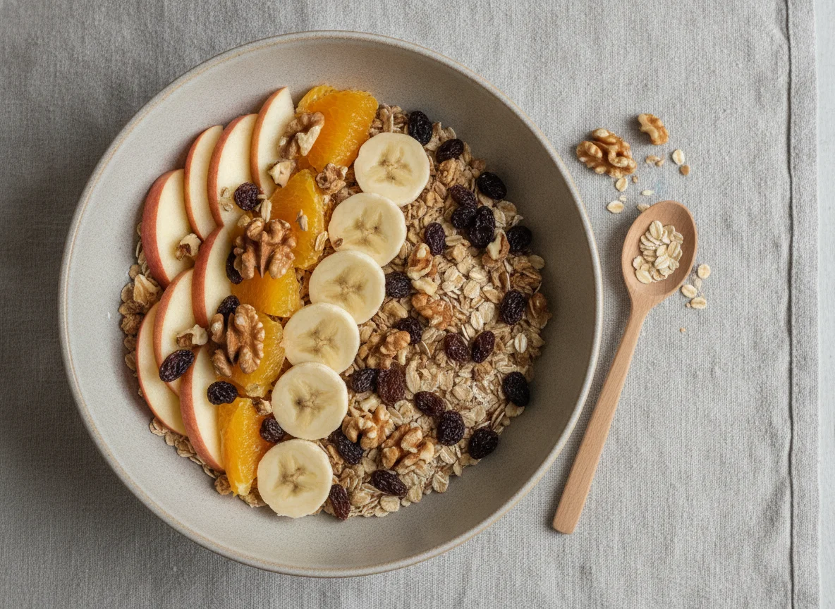 Müsli mit frischem Obst und Nüssen photo