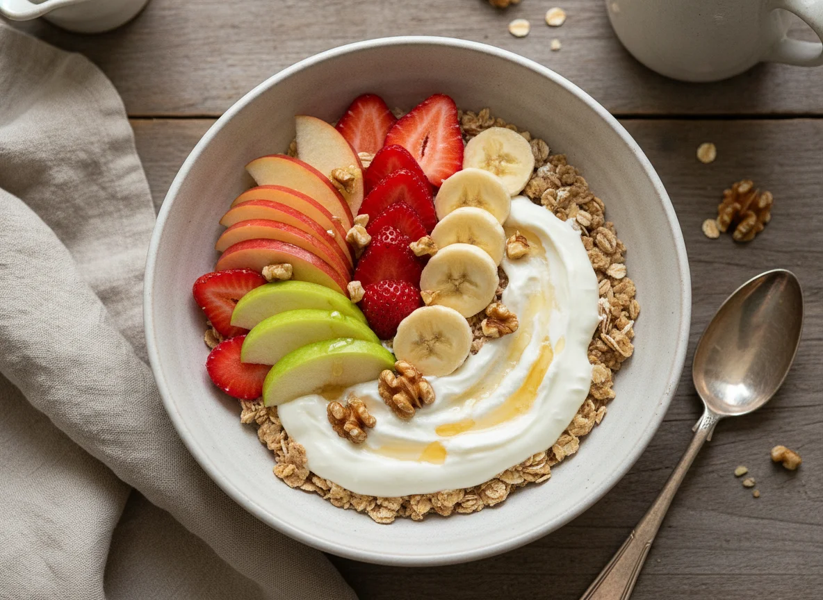 Müsli mit frischen Früchten und Joghurt photo