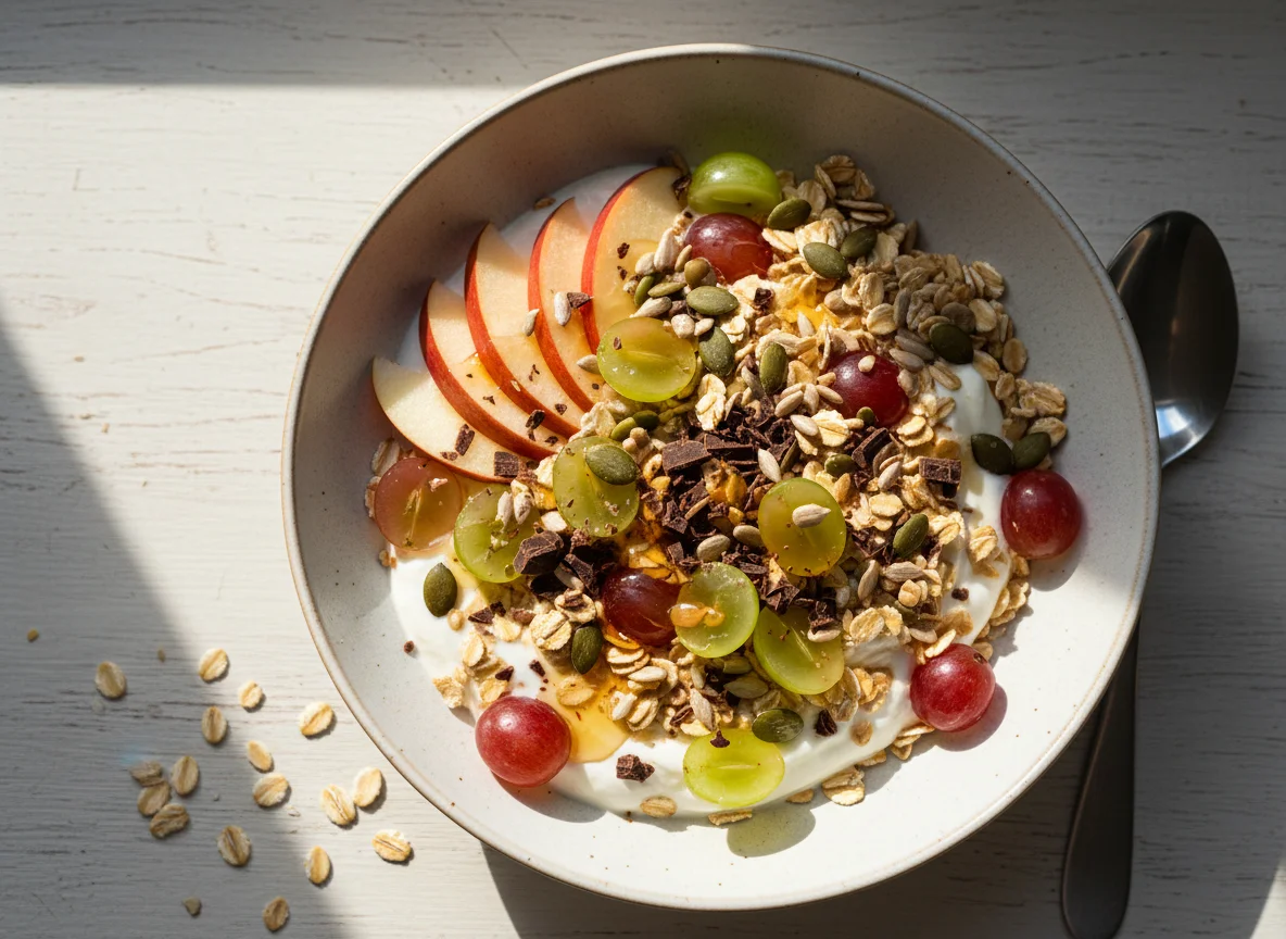Müsli mit Früchten, Kernen und Schokolade photo