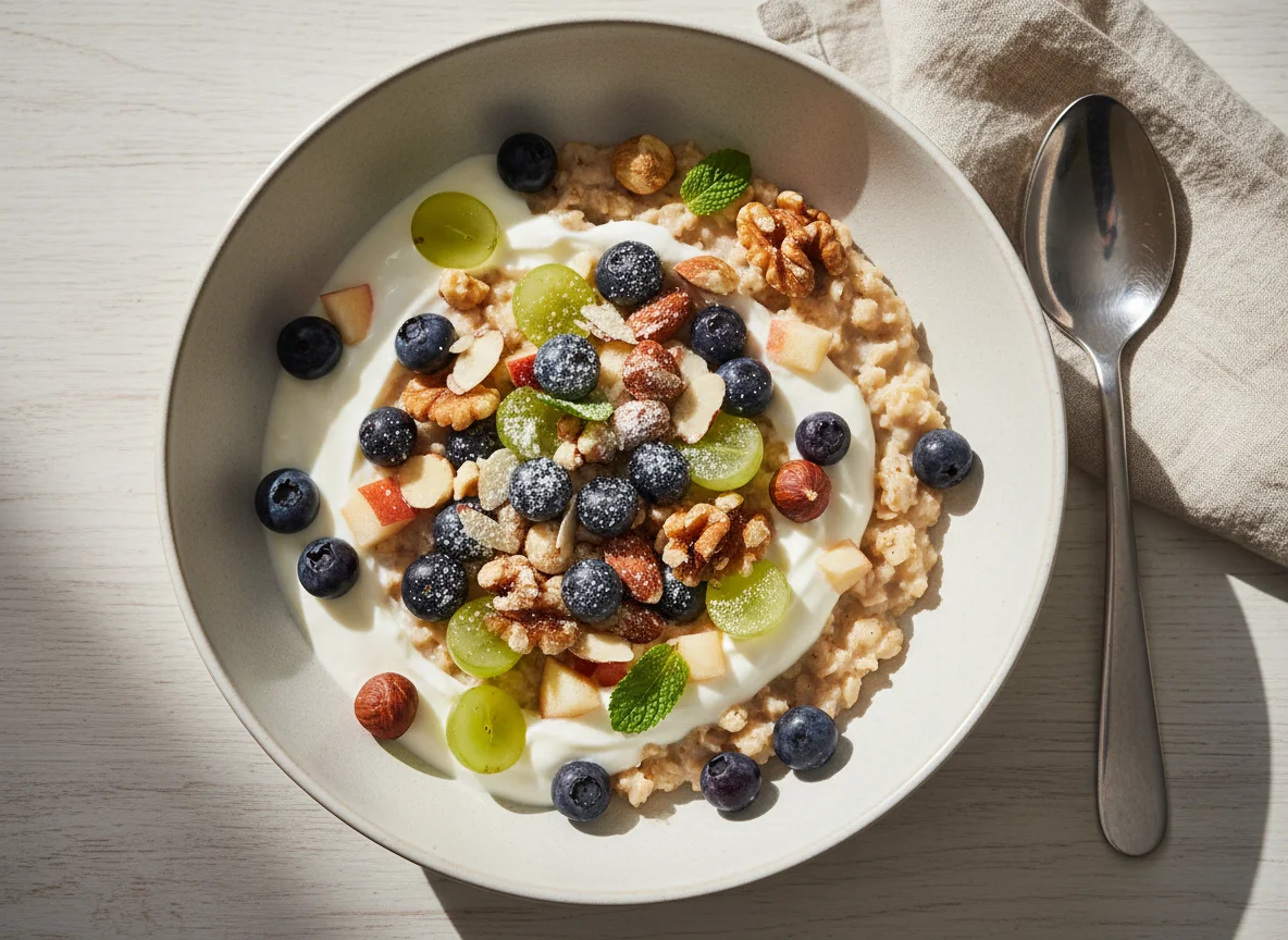 Müsli mit Früchten, Nüssen und Joghurt photo