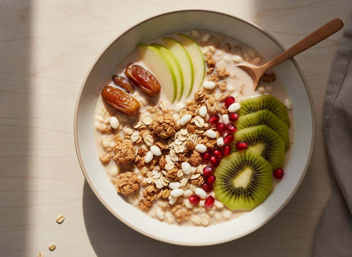 Müsli mit Früchten und Hafermilch photo
