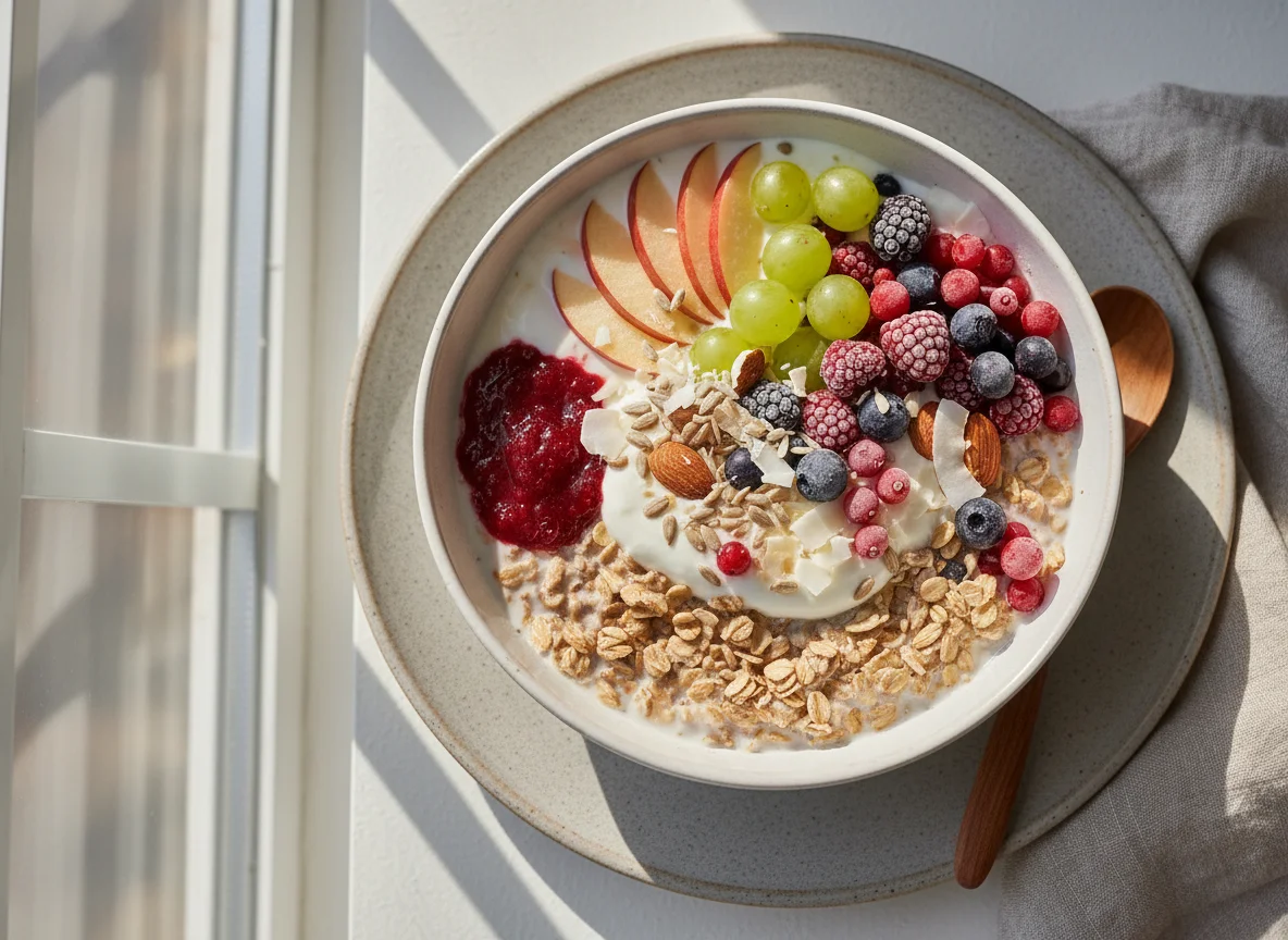 Müsli mit Früchten und Mandelmilch photo