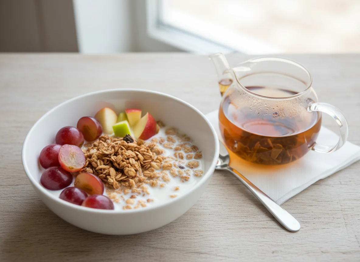 Müsli mit Früchten und Milch photo