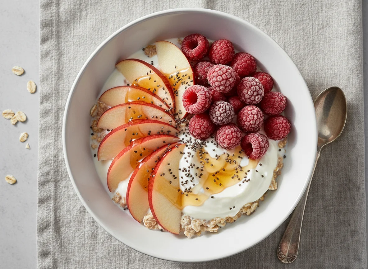 Müsli mit Früchten und Sirup photo