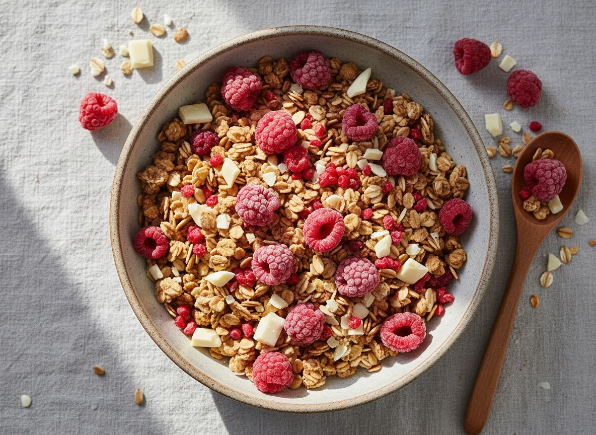 Müsli mit gefriergetrockneten Himbeeren photo
