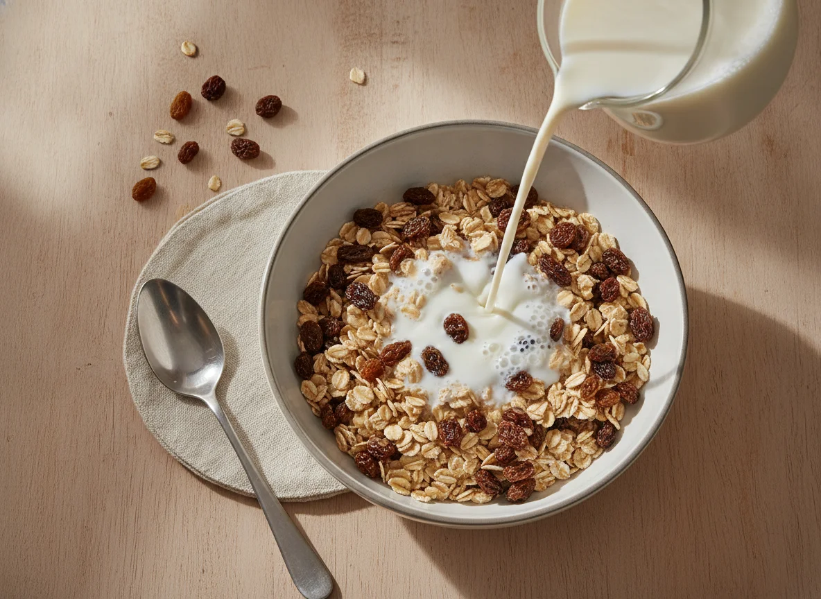 Müsli mit Haferflocken und Rosinen photo
