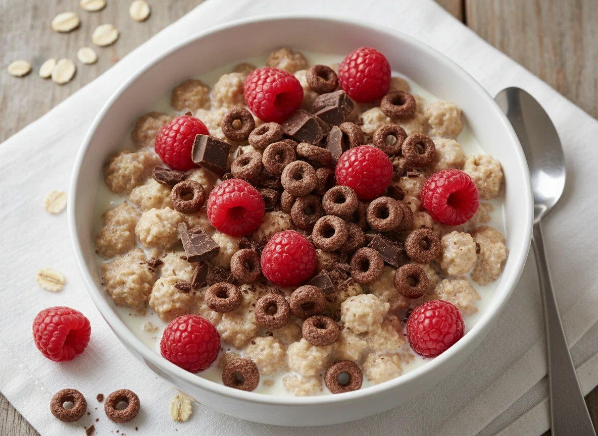 Müsli mit Himbeeren und Schokolade photo