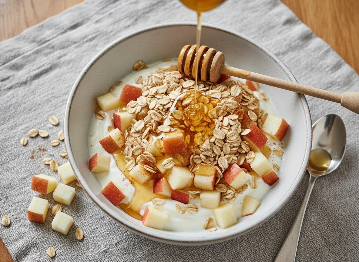 Müsli mit Joghurt, Apfel und Honig photo