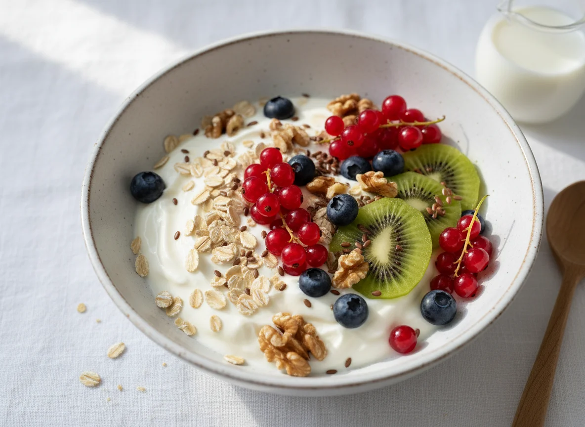 Müsli mit Joghurt, Beeren und Nüssen photo