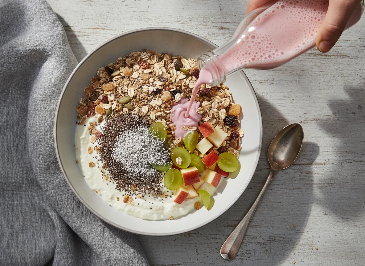 Müsli mit Joghurt, Obst und Chiasamen photo