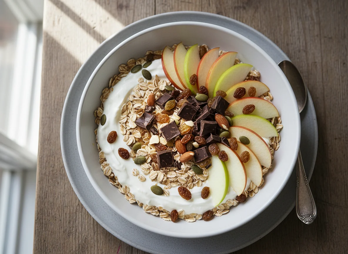 Müsli mit Joghurt und Apfel photo