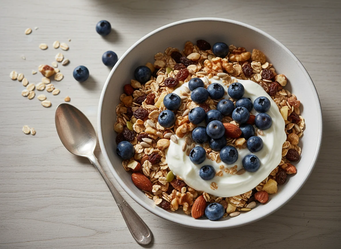 Müsli mit Joghurt und Blaubeeren photo