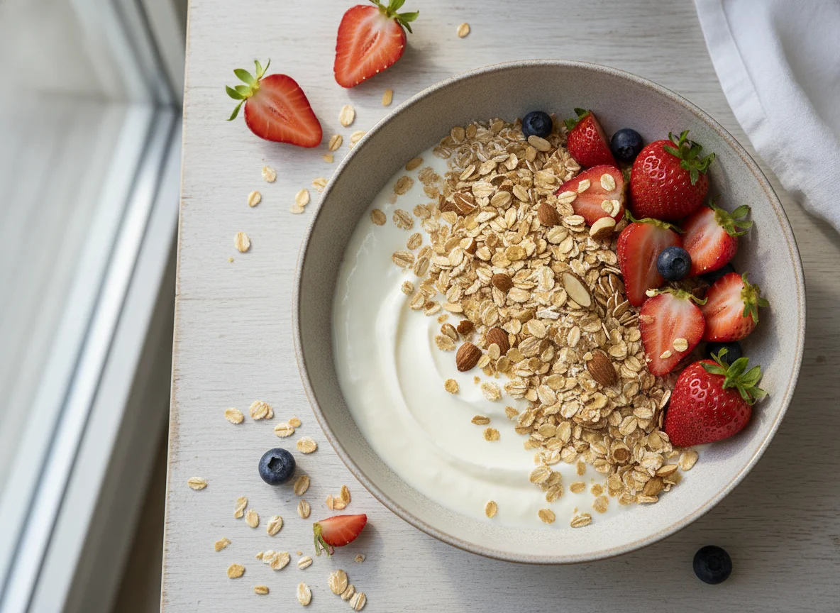 Müsli mit Joghurt und Erdbeeren photo