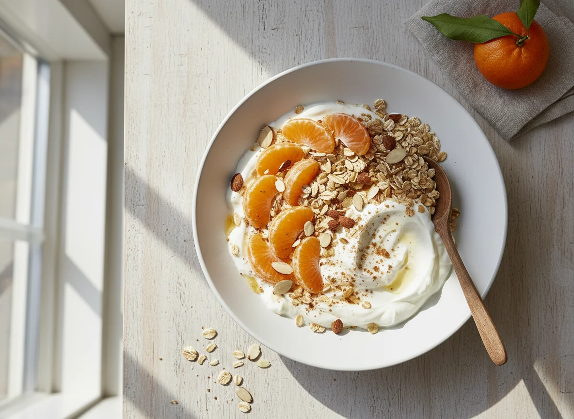 Müsli mit Joghurt und Mandarinen photo