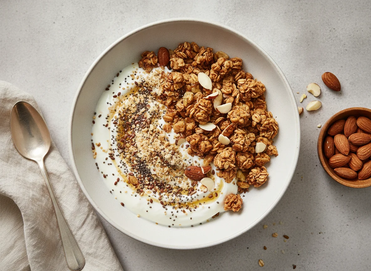 Müsli mit Joghurt und Mandeln photo