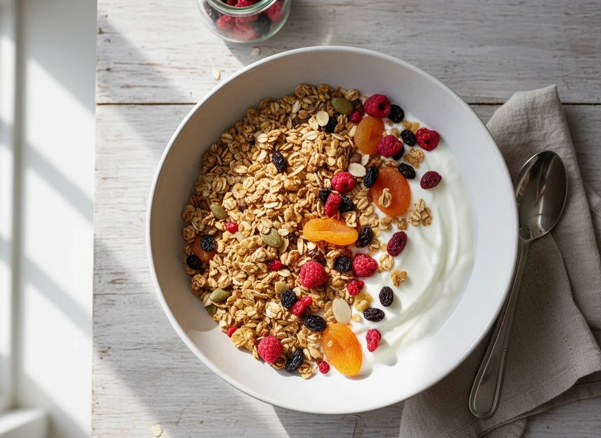 Müsli mit Joghurt und Trockenfrüchten photo